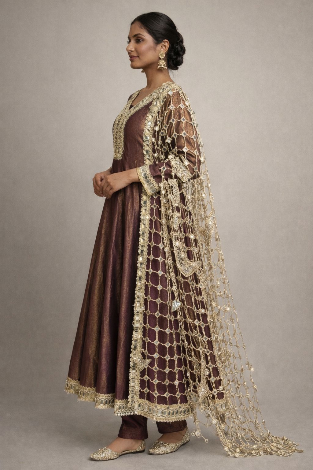 Deep maroon Regal Embroidered Anarkali Set with designer unique dupatta_077