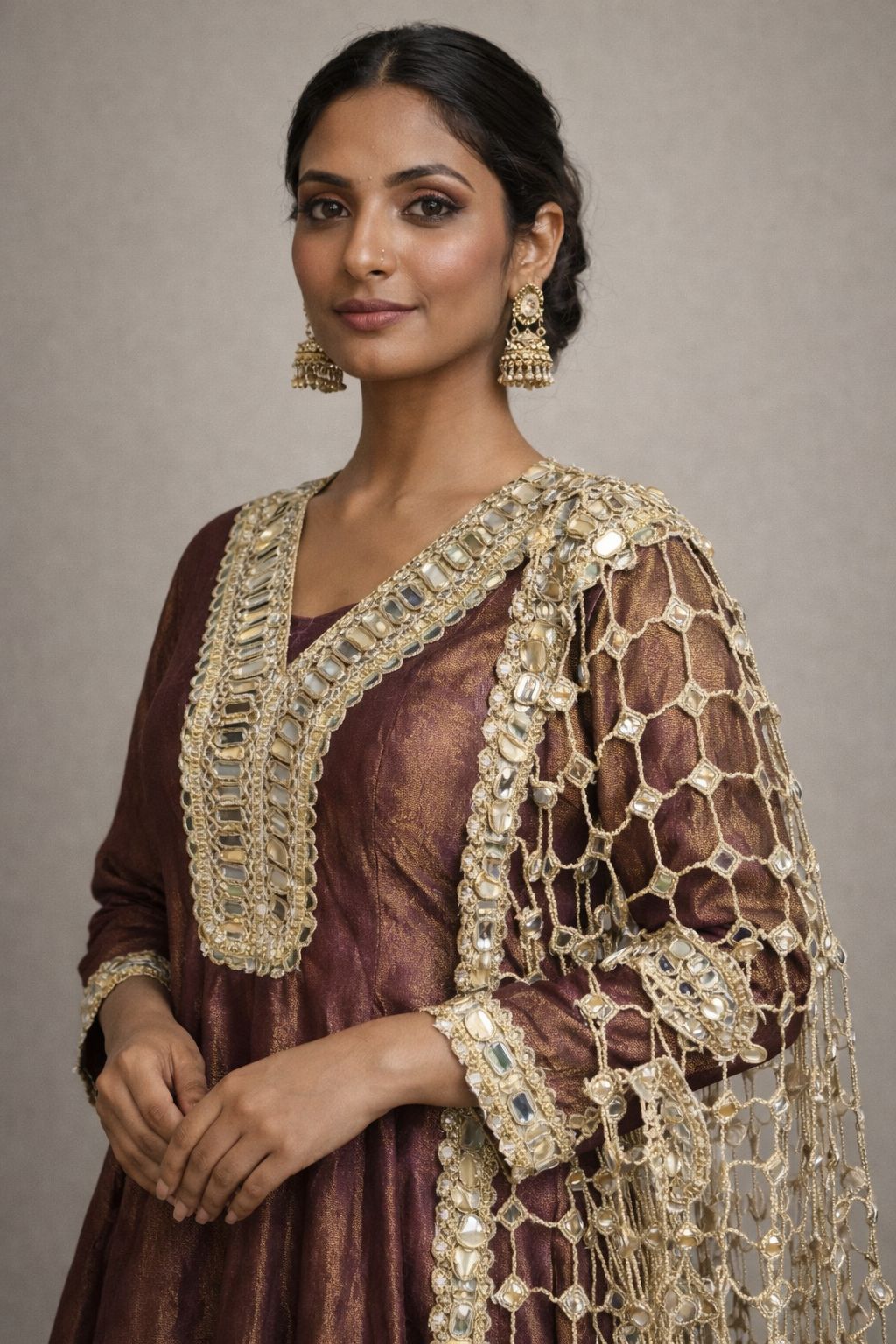 Deep maroon Regal Embroidered Anarkali Set with designer unique dupatta_077