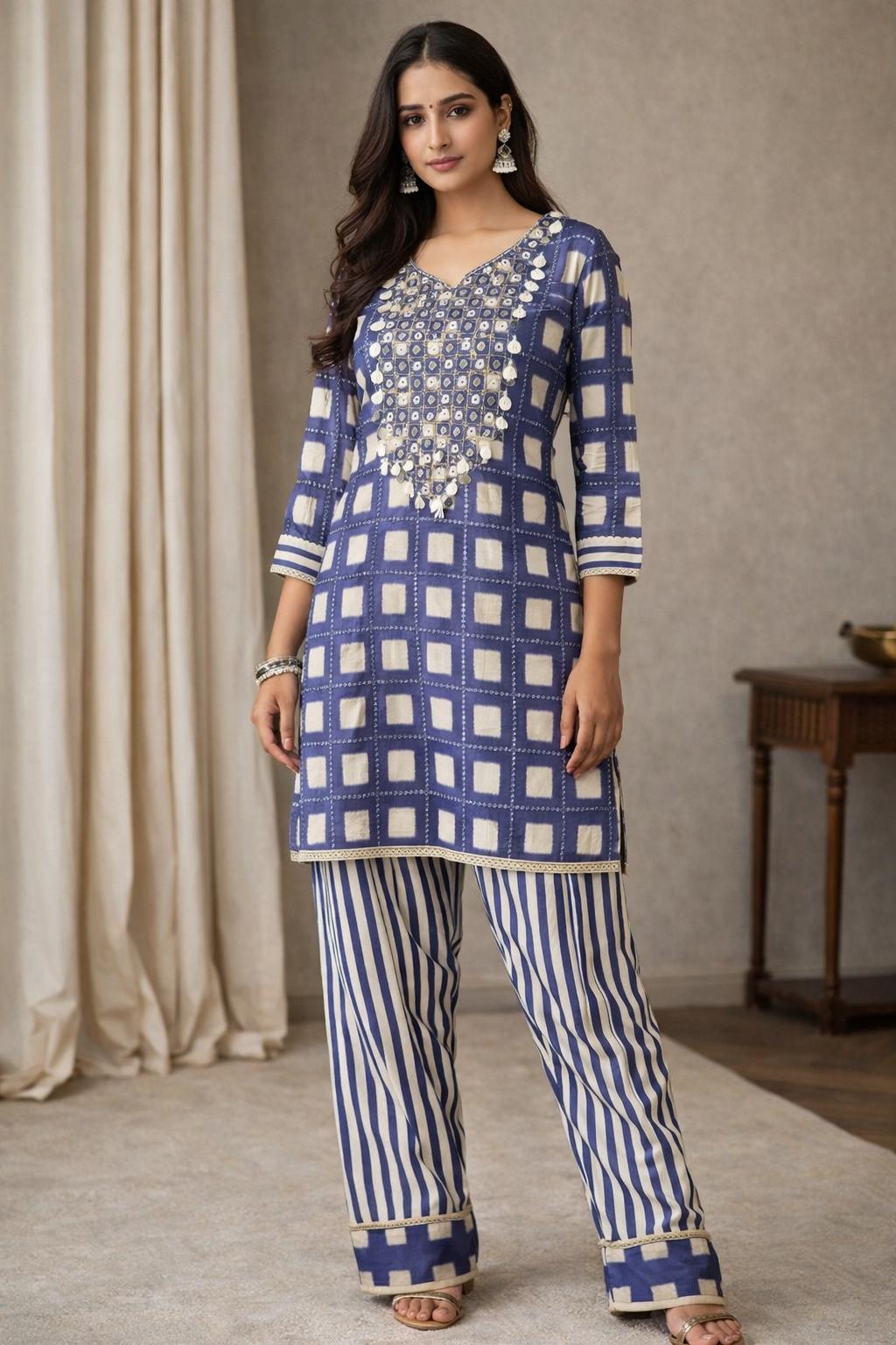 Blue and white elegant Co‑Ord Set _083