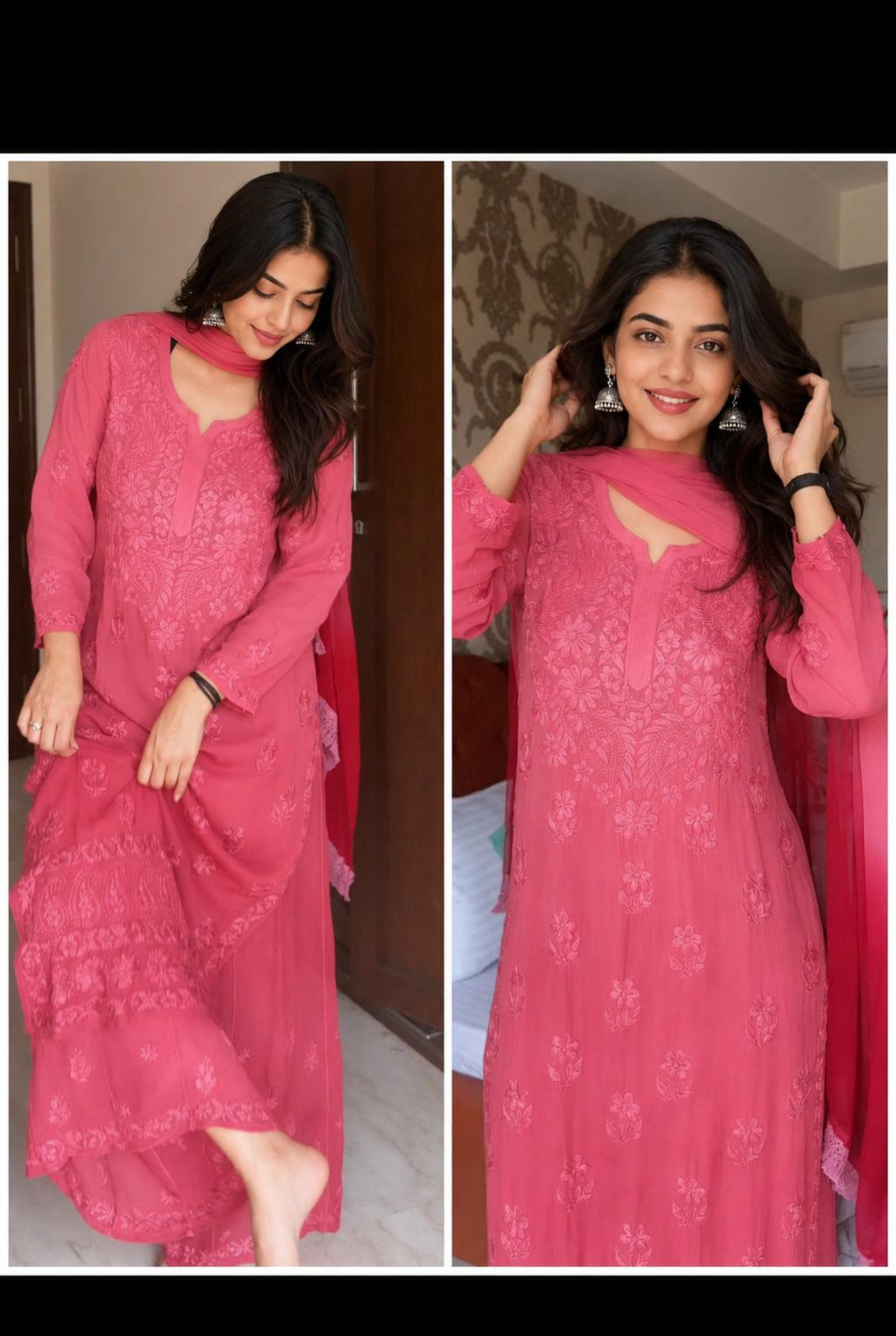 Pink Ombre Chikankari Embroidered Suit_106
