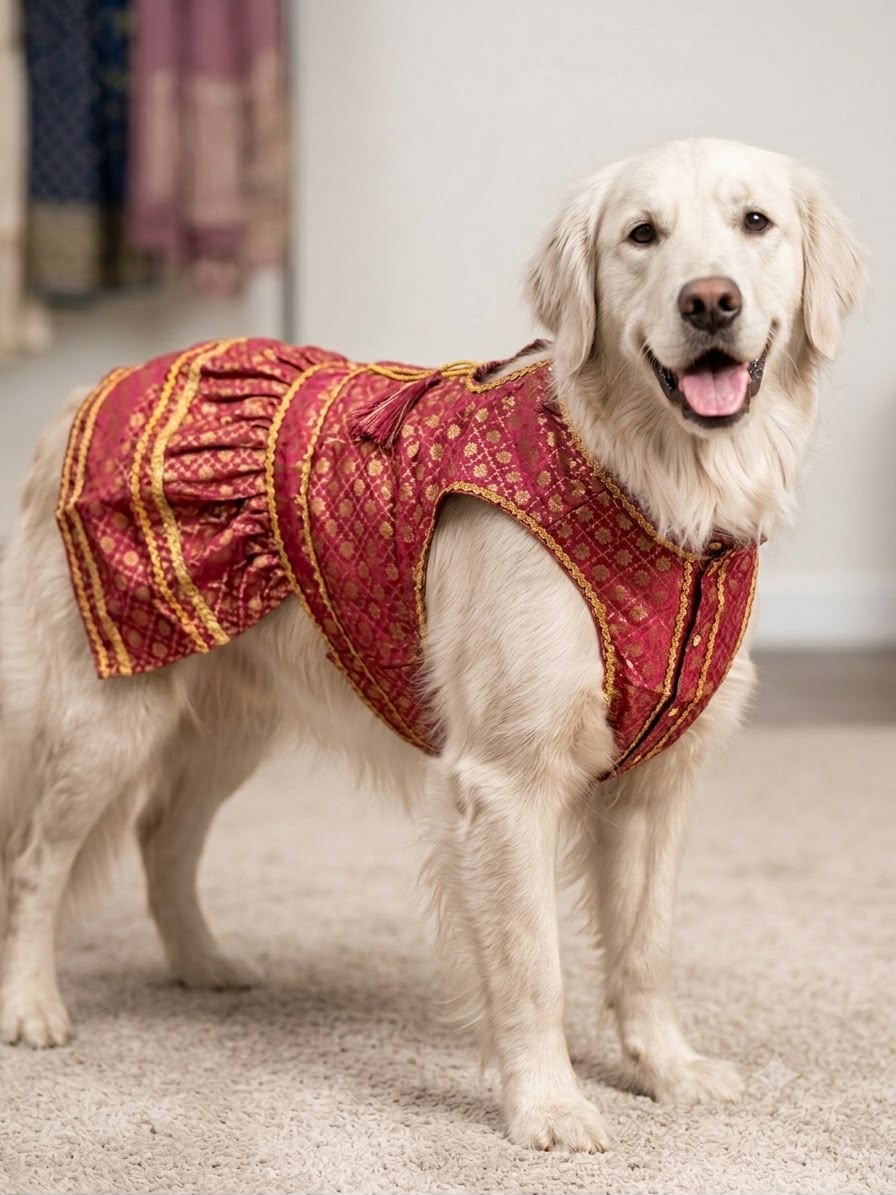Maroon & Gold- Royal Paws Festive Dress for Female Dogs_127