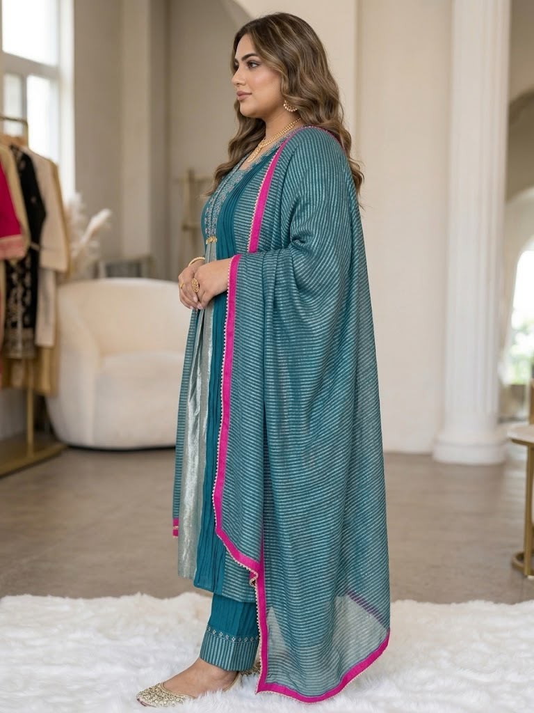 Blue Plus size Mulchanderi Silk Tissue Embroidered Suit_153