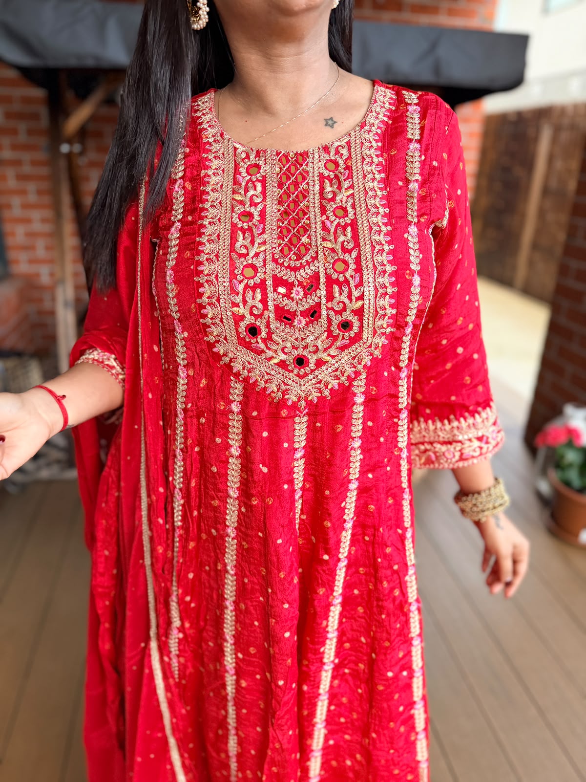 Red Pure Chiffon Embroidered Anarkali Suit_161