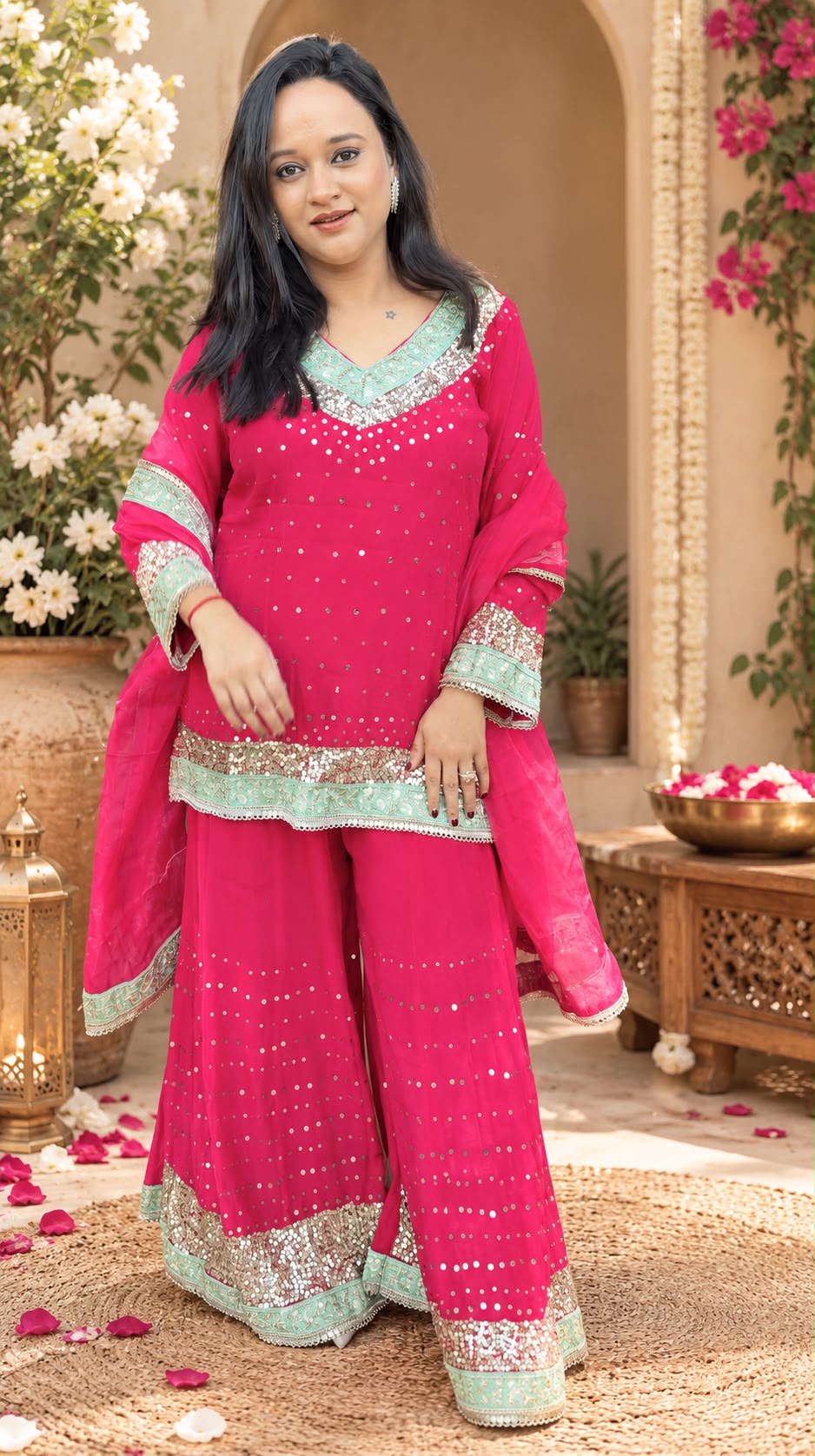 Gulbahaar Pure Chinnon Embroidered Palazzo Set_168