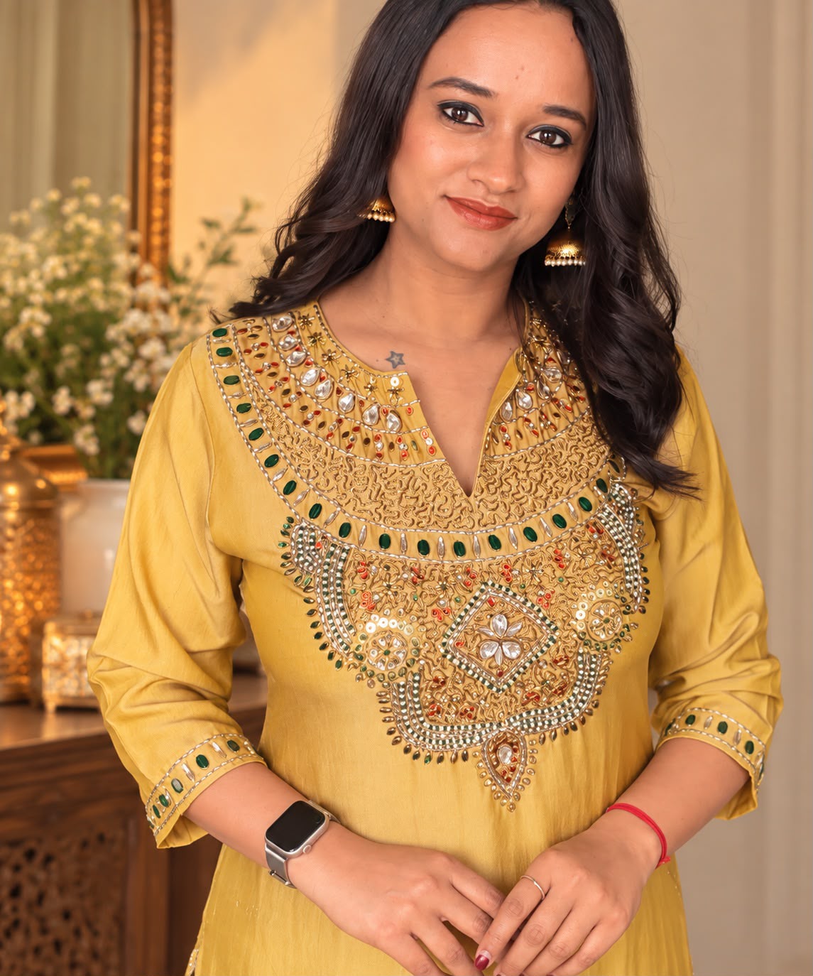 Yellow Pheran Set with heavy embroidery _169
