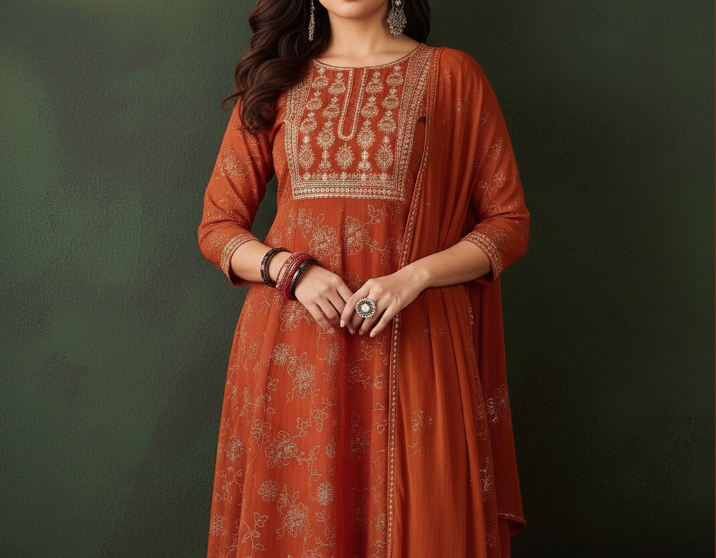 Orange Georgette Anarkali Set_050