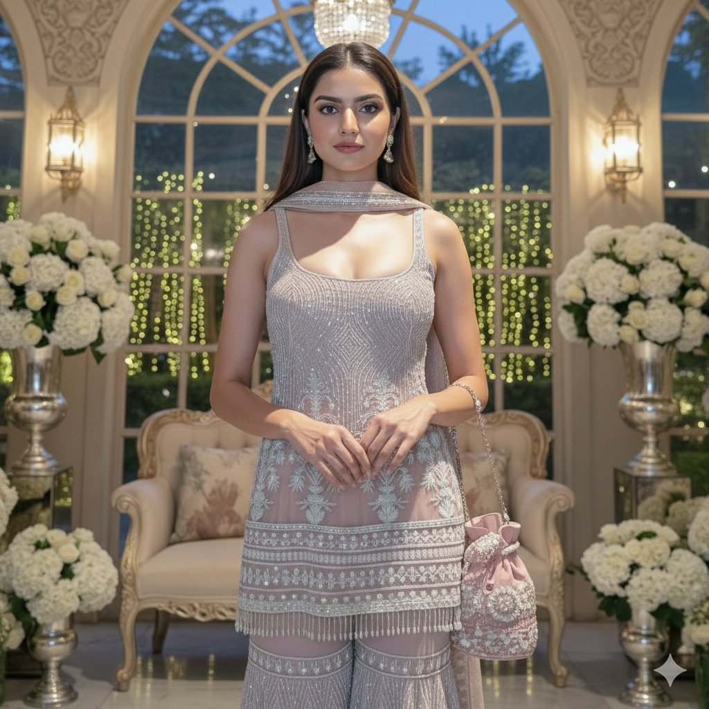 Radiating Dusty Pink Soft Net Top and Ruffle Plazzo Set for Party Wear_043