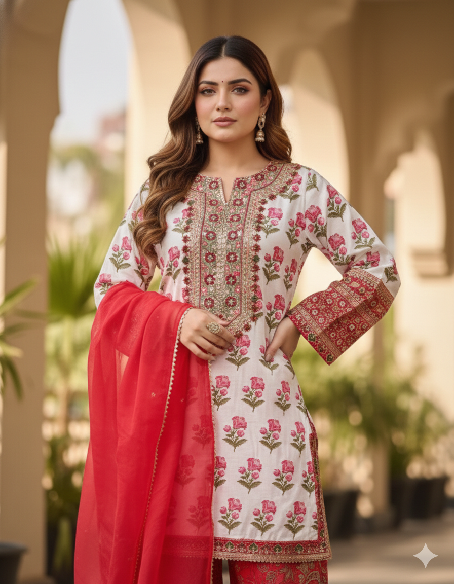White and Red Digital Print Top and Farshi Plazzo_039
