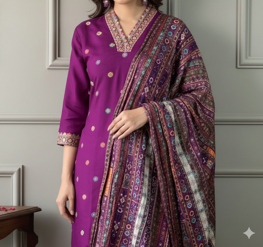 Purple Chanderi Kurti Set_047