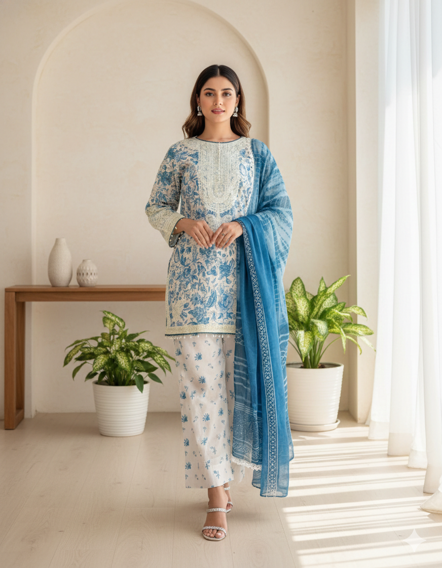 Blue Stylish Farshi Palazzo Set_048