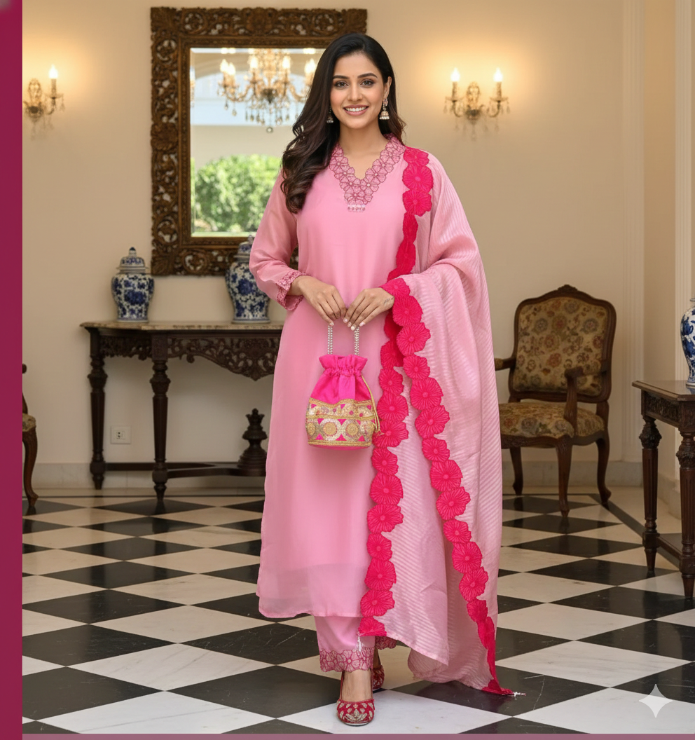 Pink Chanderi Embroidered Kurta Set with Chinon Dupatta_046