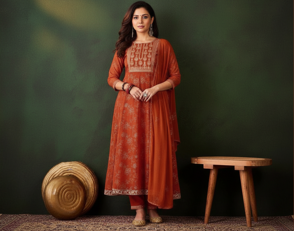 Orange Georgette Anarkali Set_050