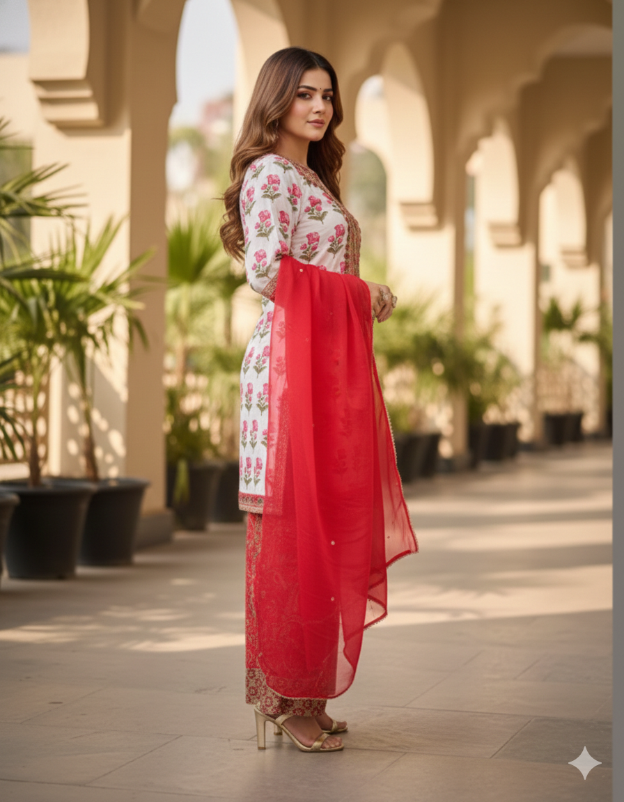 White and Red Digital Print Top and Farshi Plazzo_039