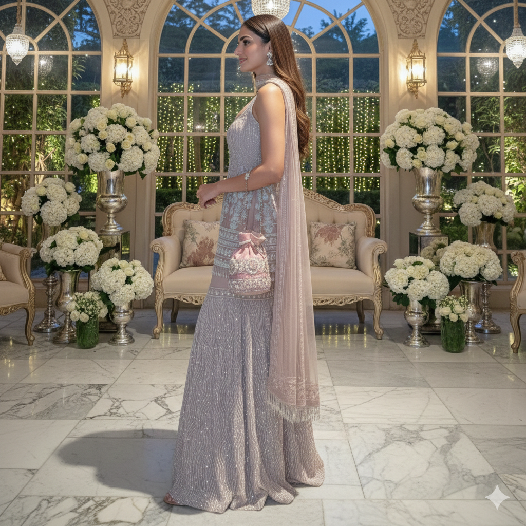 Radiating Dusty Pink Soft Net Top and Ruffle Plazzo Set for Party Wear_043
