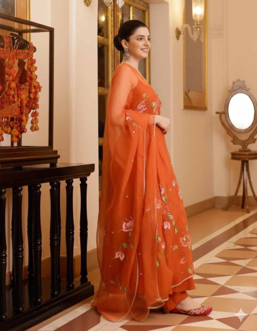 Orange Anarkali Kurti Set_041