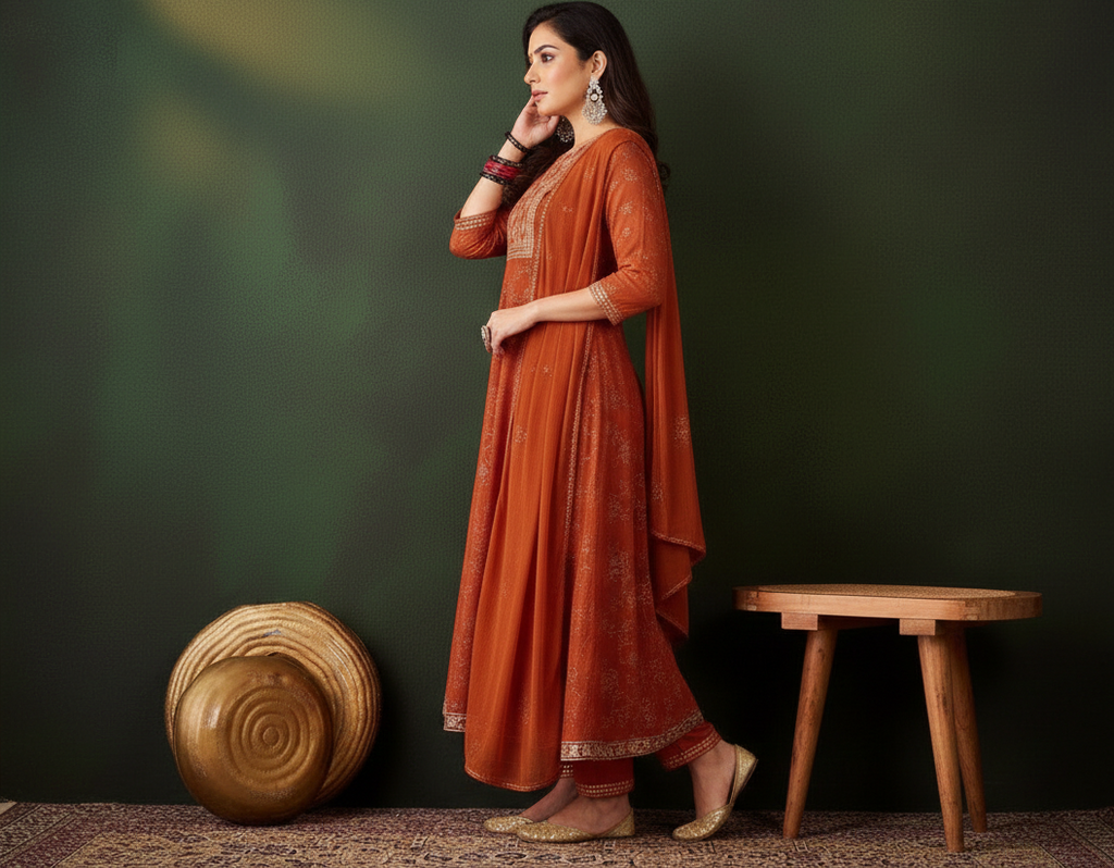 Orange Georgette Anarkali Set_050