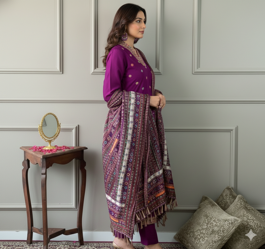 Purple Chanderi Kurti Set_047